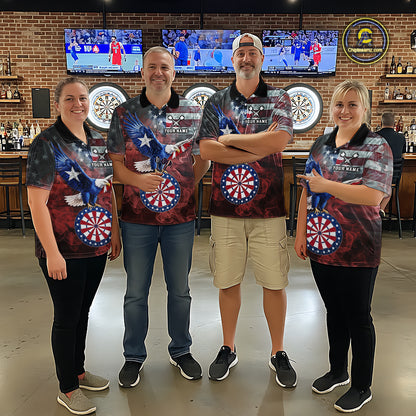 Red Grey Smoke Texas-Eagle Darts Team Shirt For Men Custom US Flag Patriotic Dart Polo 1/4-Zip Jersey NYN4203