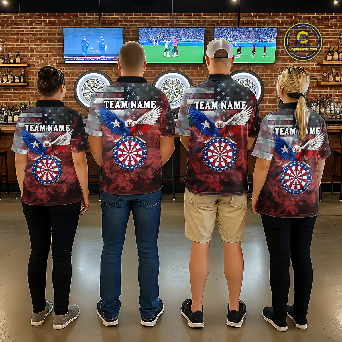 Red Grey Smoke Texas-Eagle Darts Team Shirt For Men Custom US Flag Patriotic Dart Polo 1/4-Zip Jersey NYN4203