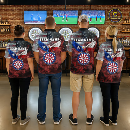 Red Grey Smoke Texas-Eagle Darts Team Shirt For Men Custom US Flag Patriotic Dart Polo 1/4-Zip Jersey NYN4203
