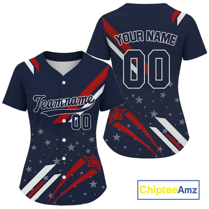 Custom American Flag Patriotic Baseball Shirt For Women Baseball Tournament Jerseys NYN1508