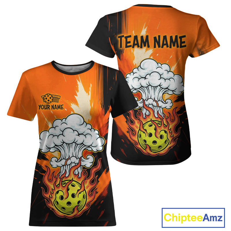 Custom Smoke Orange Flame Pickleball Ball T-Shirt For Women Outfits Pickleball Jerseys NYN1747