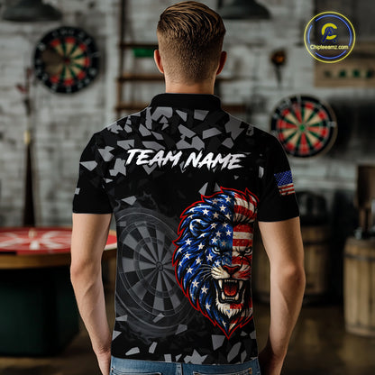 USA Flag Lion Dartboard Custom Grunge Men Darts Polo 1/4-Zip Shirt Patriotic Darts Team Jersey NYN4959