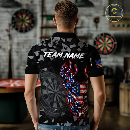 USA Flag Deer Dartboard Custom Grunge Men Darts Polo 1/4-Zip Shirt Patriotic Darts Team Jersey NYN4960