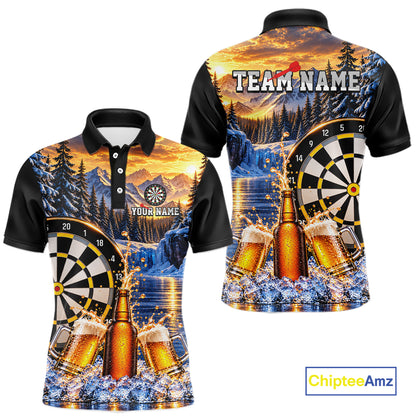 Custom Cold Beer Darts Polo 1/4 Zip Shirt For Men Beer Lover Dartboard Shirt Darts Team Jersey Gift NYN4968