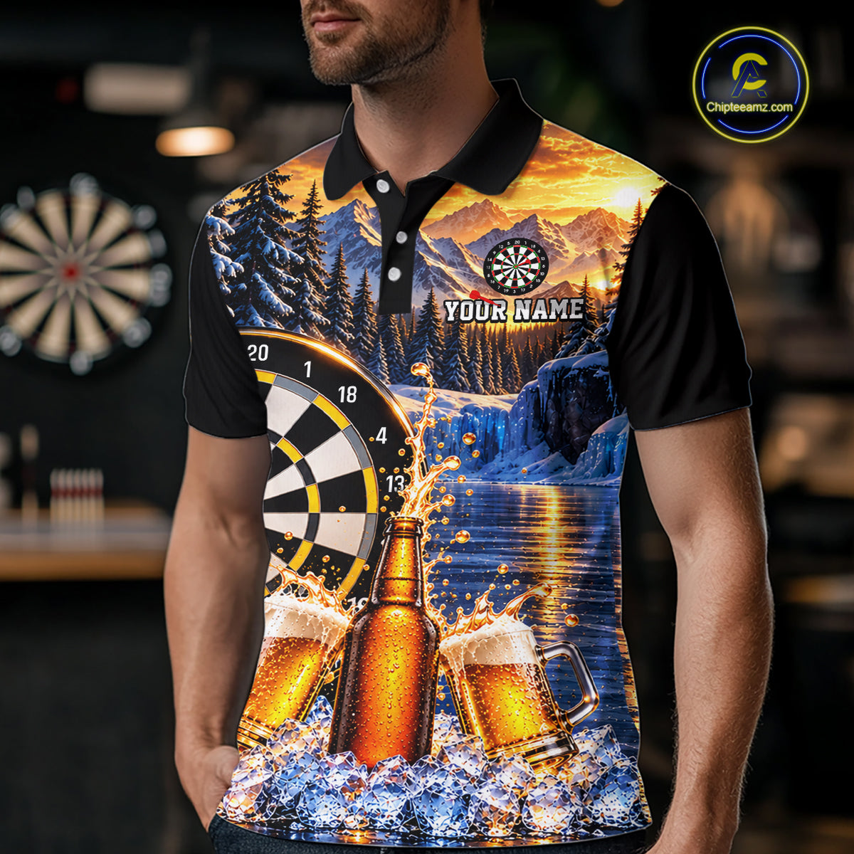 Custom Cold Beer Darts Polo 1/4 Zip Shirt For Men Beer Lover Dartboard Shirt Darts Team Jersey Gift NYN4968