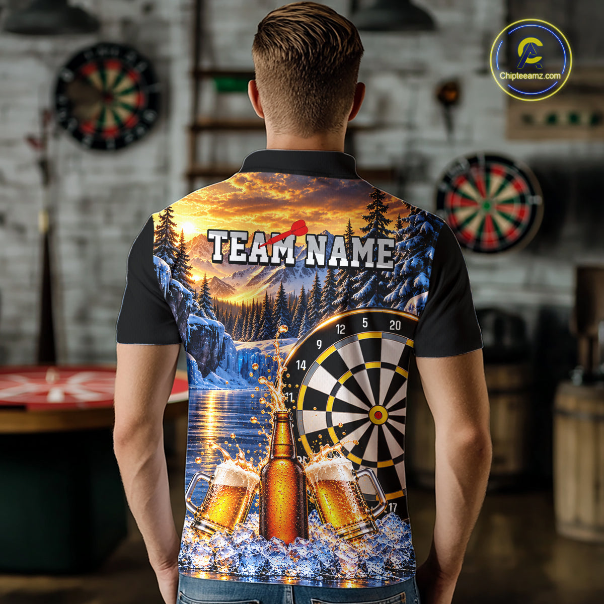 Custom Cold Beer Darts Polo 1/4 Zip Shirt For Men Beer Lover Dartboard Shirt Darts Team Jersey Gift NYN4968