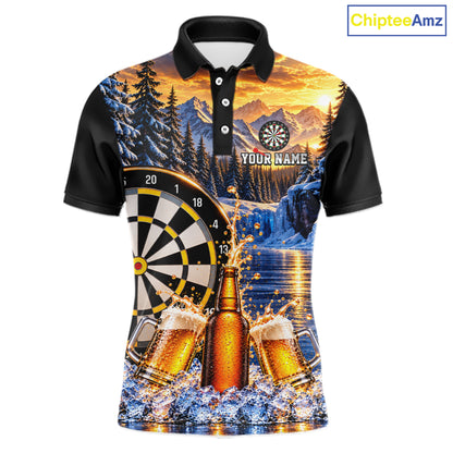 Custom Cold Beer Darts Polo 1/4 Zip Shirt For Men Beer Lover Dartboard Shirt Darts Team Jersey Gift NYN4968