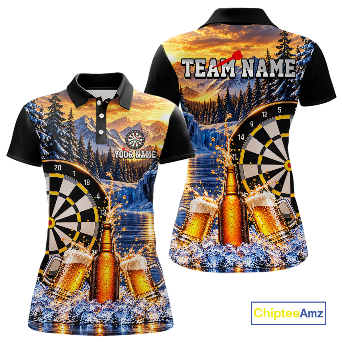 Custom Cold Beer Darts Polo 1/4 Zip Shirt For Women Beer Lover Dartboard Shirt Darts Team Jersey Gift NYN4968