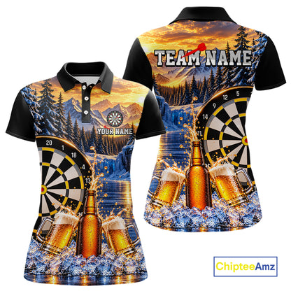 Custom Cold Beer Darts Polo 1/4 Zip Shirt For Women Beer Lover Dartboard Shirt Darts Team Jersey Gift NYN4968