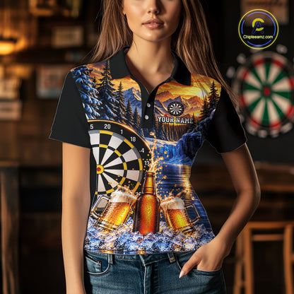 Custom Cold Beer Darts Polo 1/4 Zip Shirt For Women Beer Lover Dartboard Shirt Darts Team Jersey Gift NYN4968