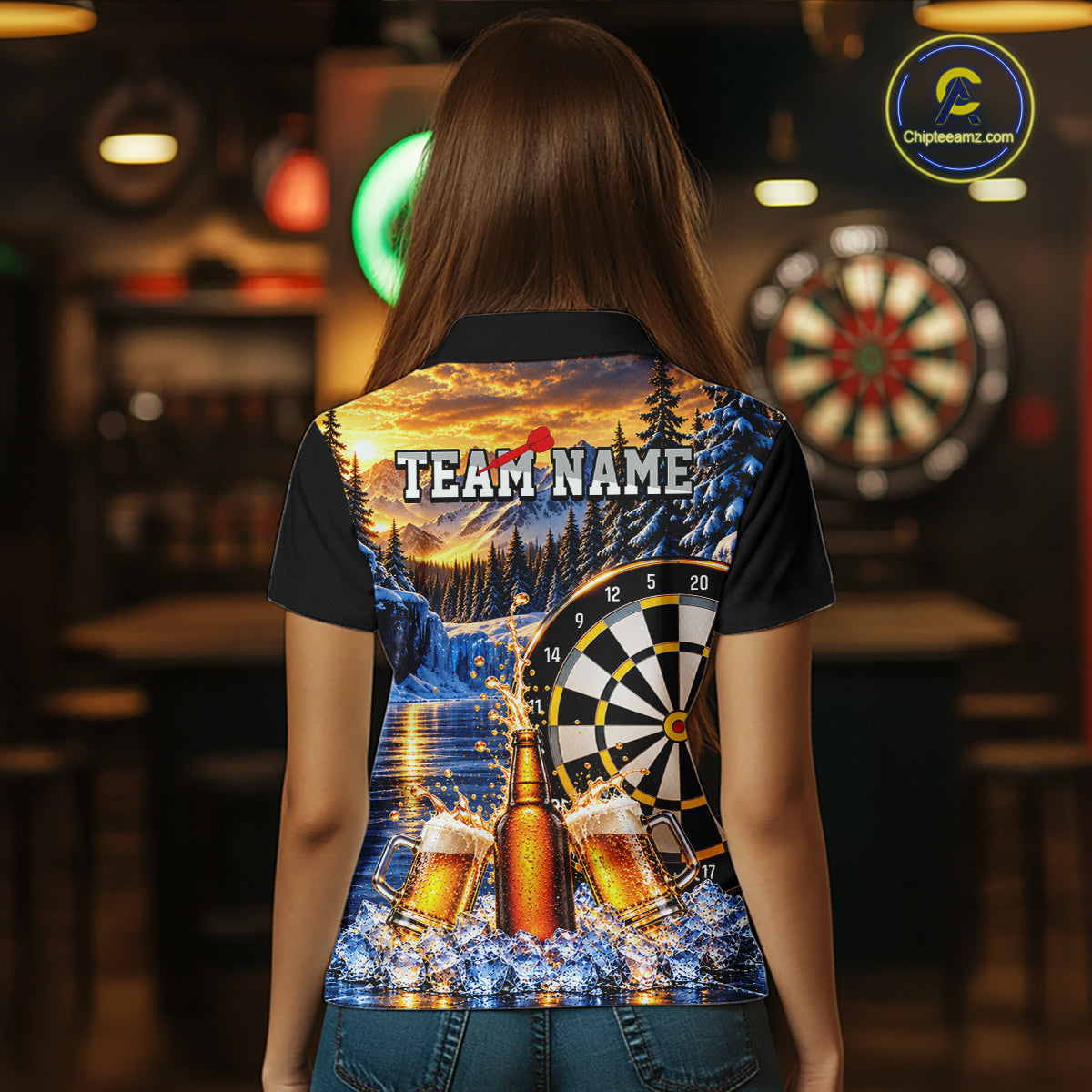 Custom Cold Beer Darts Polo 1/4 Zip Shirt For Women Beer Lover Dartboard Shirt Darts Team Jersey Gift NYN4968