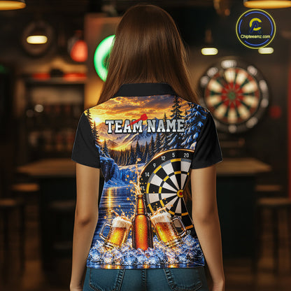 Custom Cold Beer Darts Polo 1/4 Zip Shirt For Women Beer Lover Dartboard Shirt Darts Team Jersey Gift NYN4968