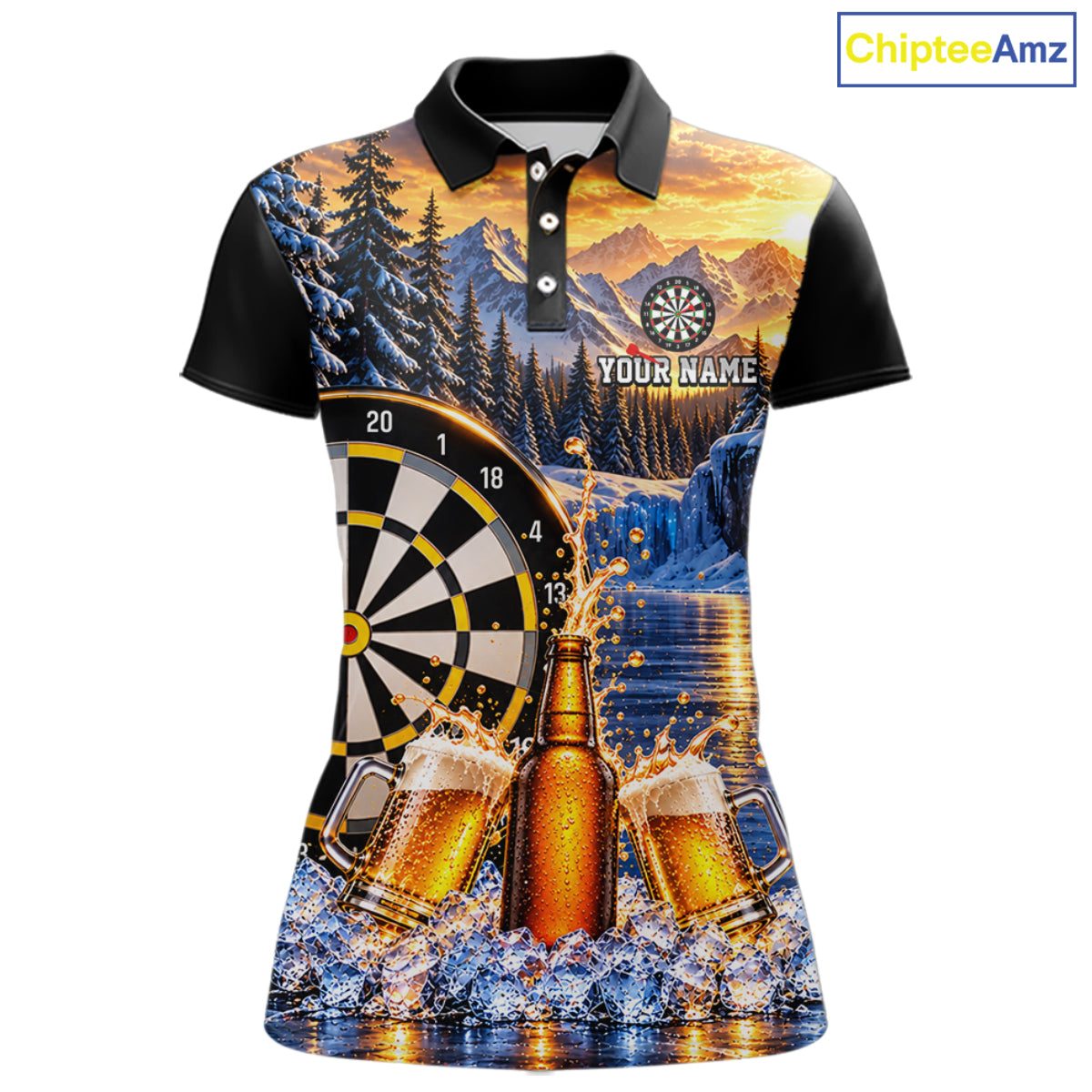 Custom Cold Beer Darts Polo 1/4 Zip Shirt For Women Beer Lover Dartboard Shirt Darts Team Jersey Gift NYN4968