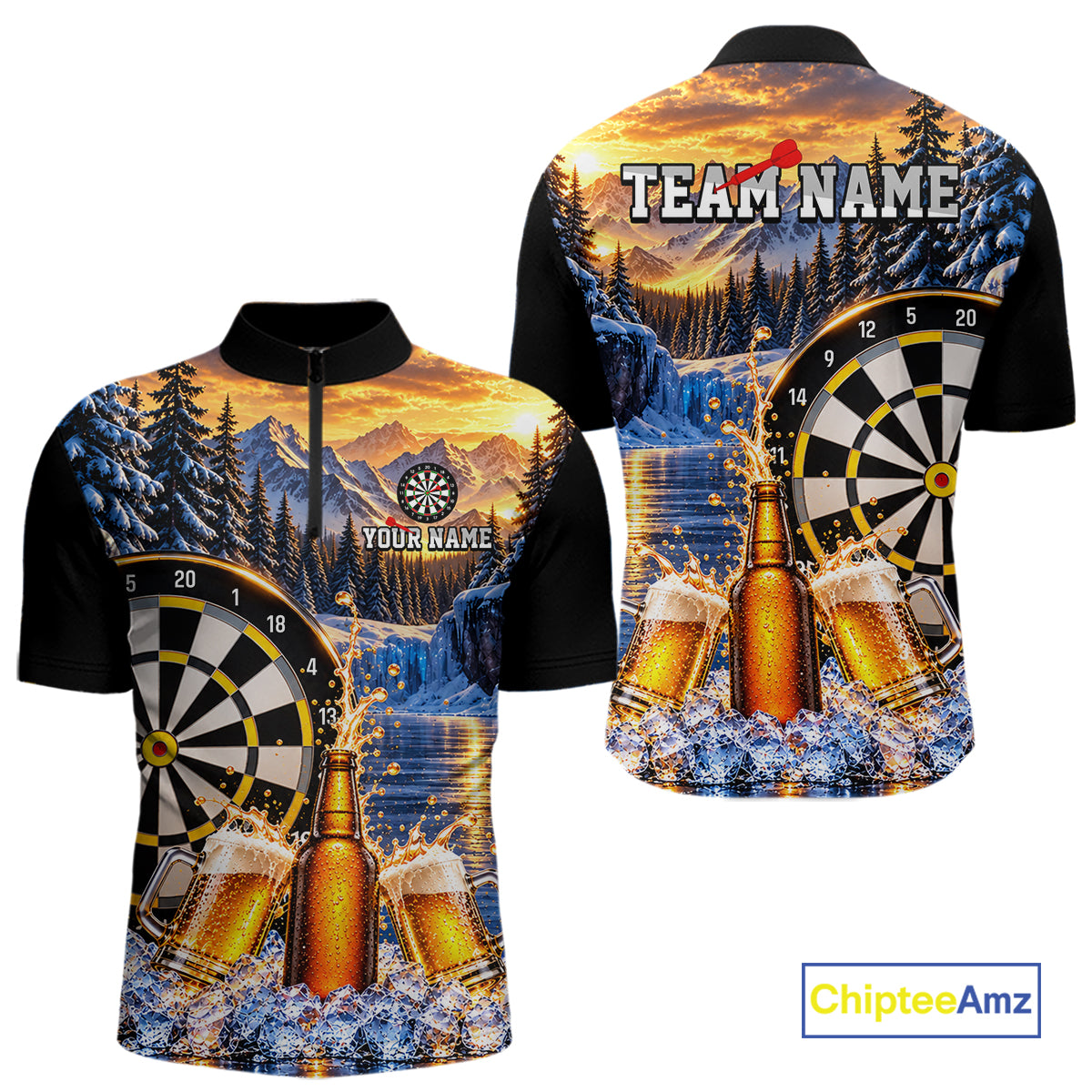 Custom Cold Beer Darts Polo 1/4 Zip Shirt For Men Beer Lover Dartboard Shirt Darts Team Jersey Gift NYN4968
