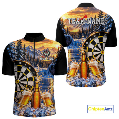 Custom Cold Beer Darts Polo 1/4 Zip Shirt For Men Beer Lover Dartboard Shirt Darts Team Jersey Gift NYN4968