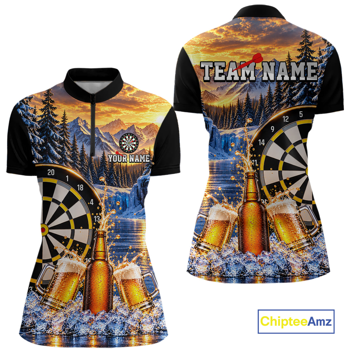Custom Cold Beer Darts Polo 1/4 Zip Shirt For Women Beer Lover Dartboard Shirt Darts Team Jersey Gift NYN4968