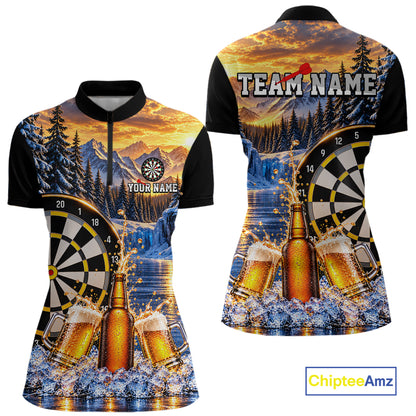 Custom Cold Beer Darts Polo 1/4 Zip Shirt For Women Beer Lover Dartboard Shirt Darts Team Jersey Gift NYN4968