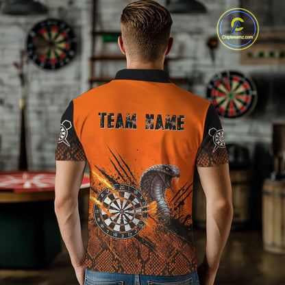 Black & Orange Leather Cobra Darts Custom Men Dart Polo Jersey Splatter Dart League Shirt NYN2046
