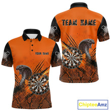 Load image into Gallery viewer, Black &amp; Orange Leather Cobra Darts Custom Men Dart Polo Jersey Splatter Dart League Shirt NYN2046