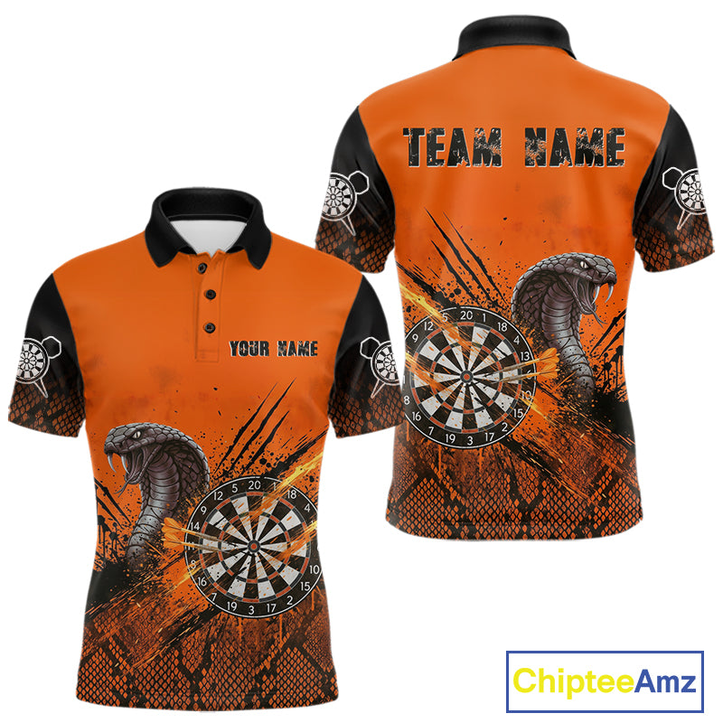 Black & Orange Leather Cobra Darts Custom Men Dart Polo Jersey Splatter Dart League Shirt NYN2046