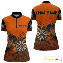 Load image into Gallery viewer, Black &amp; Orange Leather Cobra Darts Custom Women Dart 1/4-Zip Jersey Splatter Dart League Shirt NYN2046