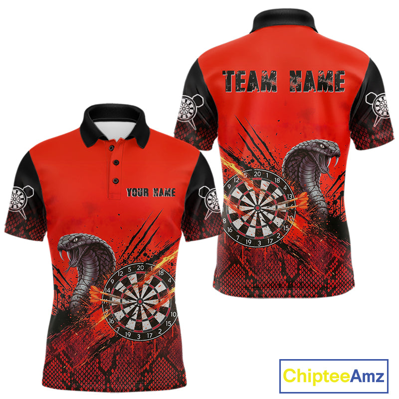 Black & Red Leather Cobra Darts Custom Men Dart Polo Jersey Splatter Dart League Shirt NYN2047