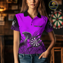 Load image into Gallery viewer, Black &amp; Purple Leather Cobra Darts Custom Women Dart Polo Jersey Splatter Dart League Shirt NYN2048