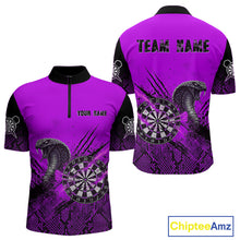 Load image into Gallery viewer, Black &amp; Purple Leather Cobra Darts Custom Men Dart 1/4-Zip Jersey Splatter Dart League Shirt NYN2048