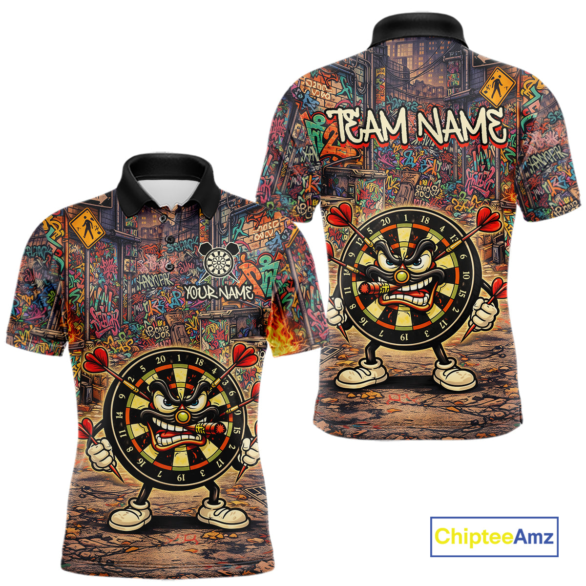 Funny Dartboard Smoking Men Darts Team Shirt Personalized Graffiti Dart Polo Jerseys NYN2554