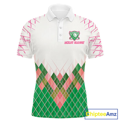Mens Golf Clothing Green And Pink Argyle Pattern Golf Polo Shirt Custom Golf Upf Shirts NYN2930