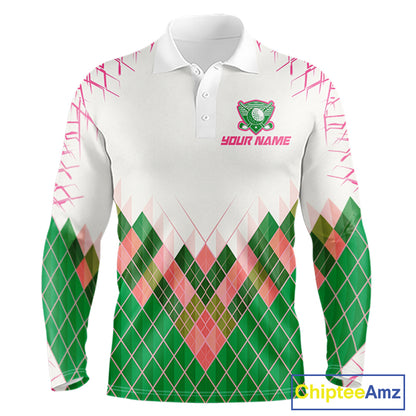 Mens Golf Clothing Green And Pink Argyle Pattern Golf Polo Shirt Custom Golf Upf Shirts NYN2930