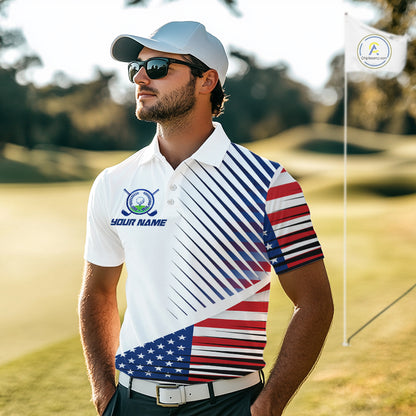 Patriotic Mens Golf Shirts Golf Clothing Custom American Flag Polo Shirt, Gifts For The Golfer NYN2932