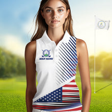 Load image into Gallery viewer, Patriotic Women Golf Shirts Golf Clothing Custom American Flag Sleeveless Polo Shirt, Gifts For The Golfer NYN2932