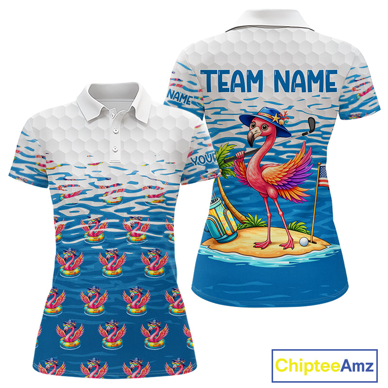 Flamingo Golf Clothing Waving Summer Golf Shirt Women Custom Floral Golf Polo, Best Golf Gifts NYN2937