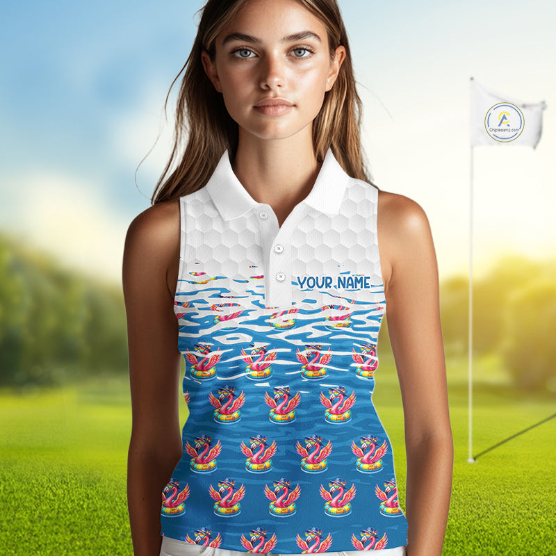 Flamingo Golf Clothing Waving Summer Golf Sleeveless Shirt Women Custom Floral Golf Polo, Best Golf Gifts NYN2937