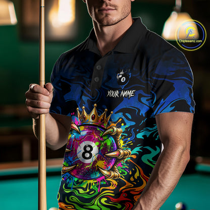 Skeleton Crown 8 Ball Pool Shirt For Men Custom Colorful Splatter Billiard Jersey With Name NYN4616