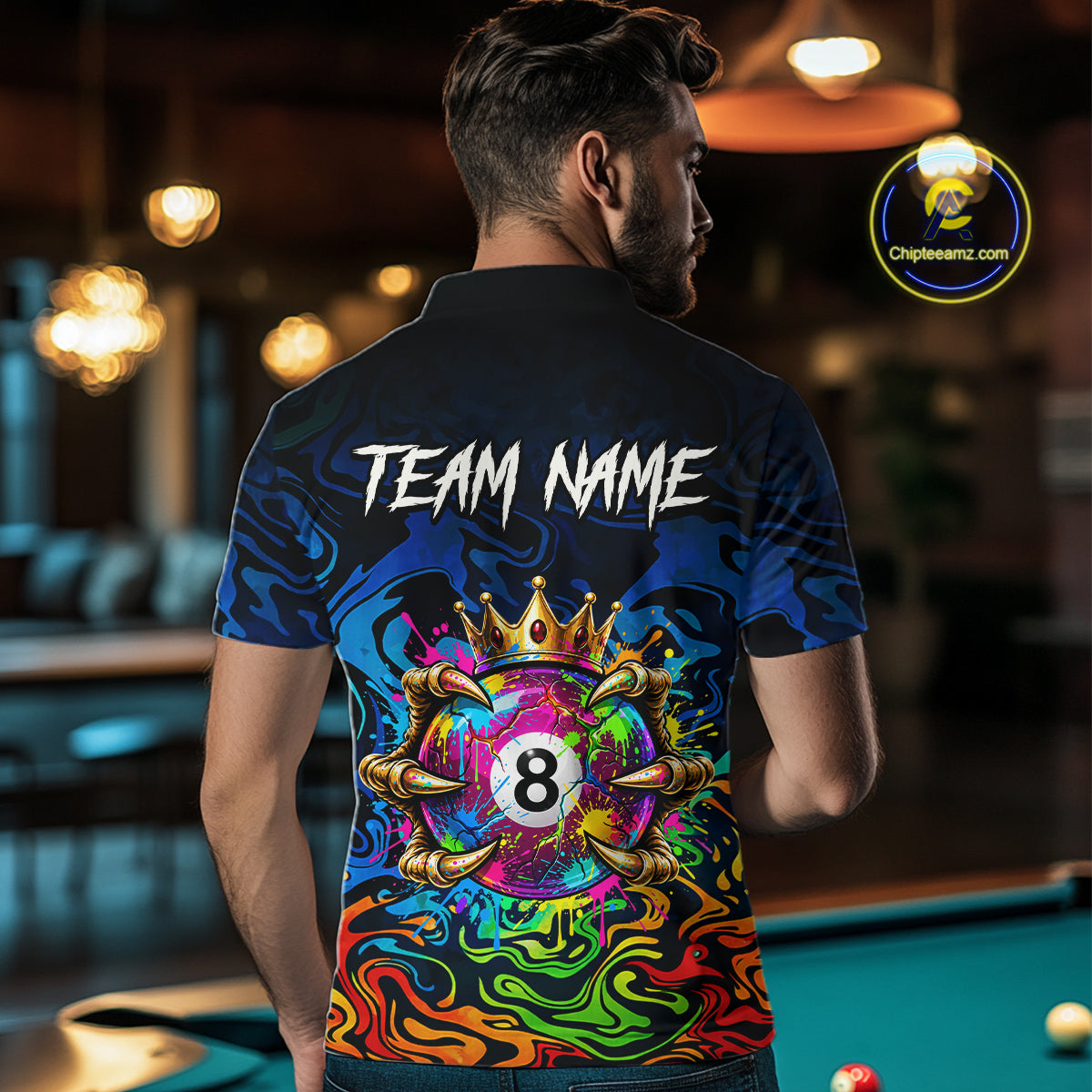 Skeleton Crown 8 Ball Pool Shirt For Men Custom Colorful Splatter Billiard Jersey With Name NYN4616
