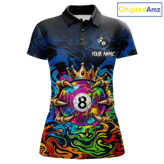 Skeleton Crown 8 Ball Pool Shirt For Women Custom Colorful Splatter Billiard Jersey With Name NYN4616
