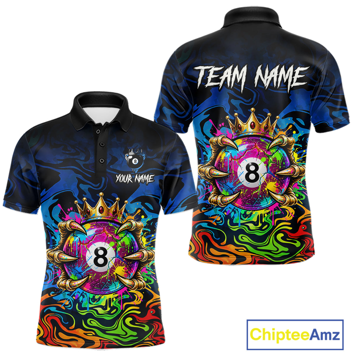 Skeleton Crown 8 Ball Pool Shirt For Men Custom Colorful Splatter Billiard Jersey With Name NYN4616