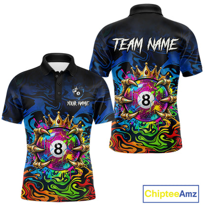 Skeleton Crown 8 Ball Pool Shirt For Men Custom Colorful Splatter Billiard Jersey With Name NYN4616