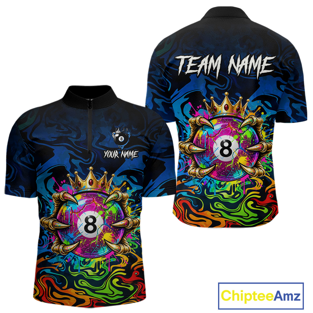 Skeleton Crown 8 Ball Pool Shirt For Men Custom Colorful Splatter Billiard Jersey With Name NYN4616