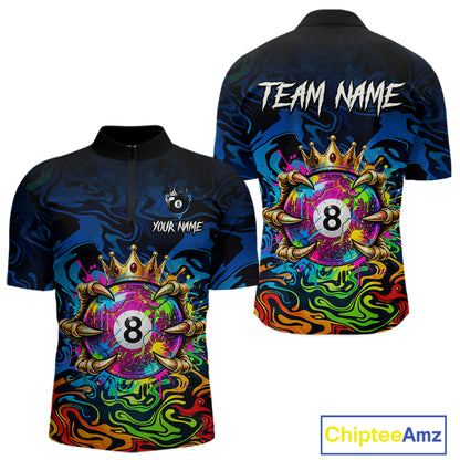 Skeleton Crown 8 Ball Pool Shirt For Men Custom Colorful Splatter Billiard Jersey With Name NYN4616