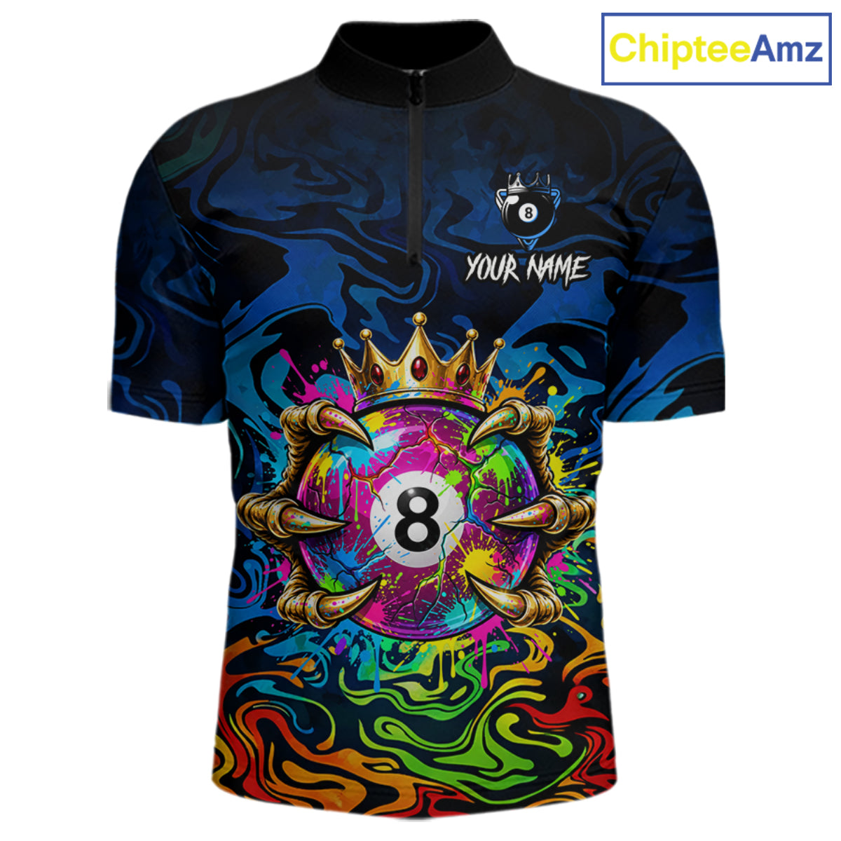 Skeleton Crown 8 Ball Pool Shirt For Men Custom Colorful Splatter Billiard Jersey With Name NYN4616