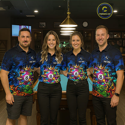 Skeleton Crown 8 Ball Pool Shirt For Men Custom Colorful Splatter Billiard Jersey With Name NYN4616