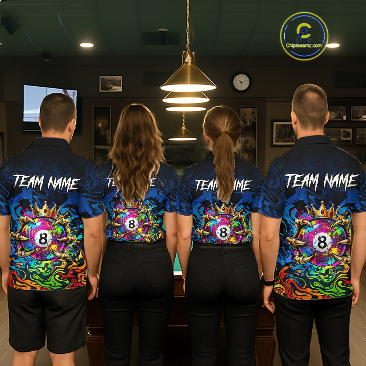 Skeleton Crown 8 Ball Pool Shirt For Men Custom Colorful Splatter Billiard Jersey With Name NYN4616