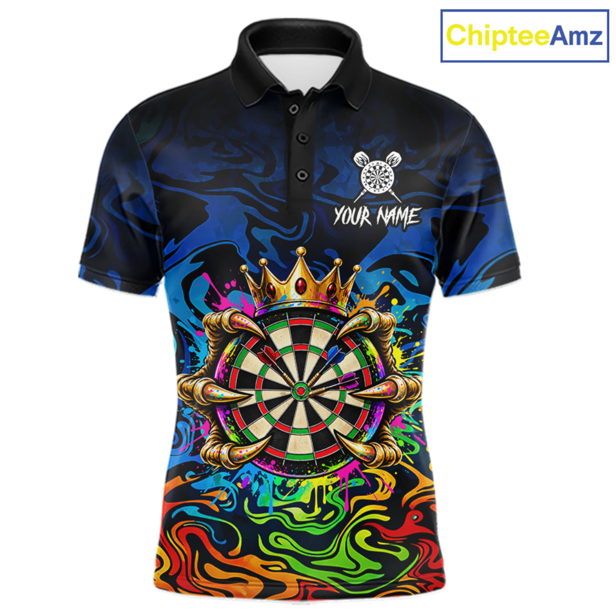 Skeleton Crown Dartboard Darts Shirt For Men Custom Name Colorful Splatter Darts Team Jersey NYN4617