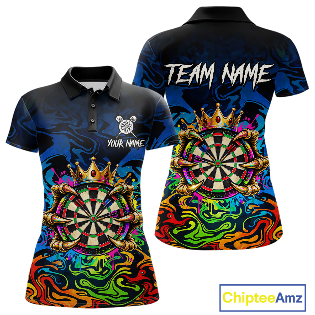 Skeleton Crown Dartboard Darts Shirt For Women Custom Name Colorful Splatter Darts Team Jersey NYN4617