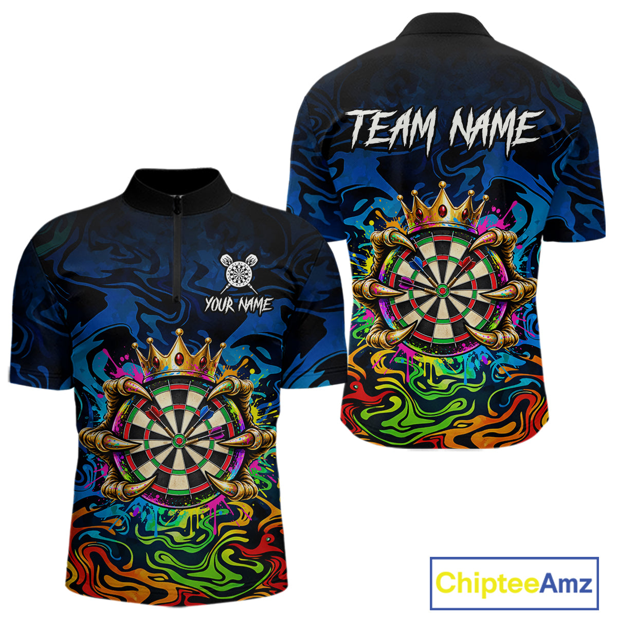 Skeleton Crown Dartboard Darts Shirt For Men Custom Name Colorful Splatter Darts Team Jersey NYN4617