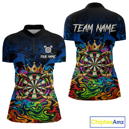 Skeleton Crown Dartboard Darts Shirt For Women Custom Name Colorful Splatter Darts Team Jersey NYN4617