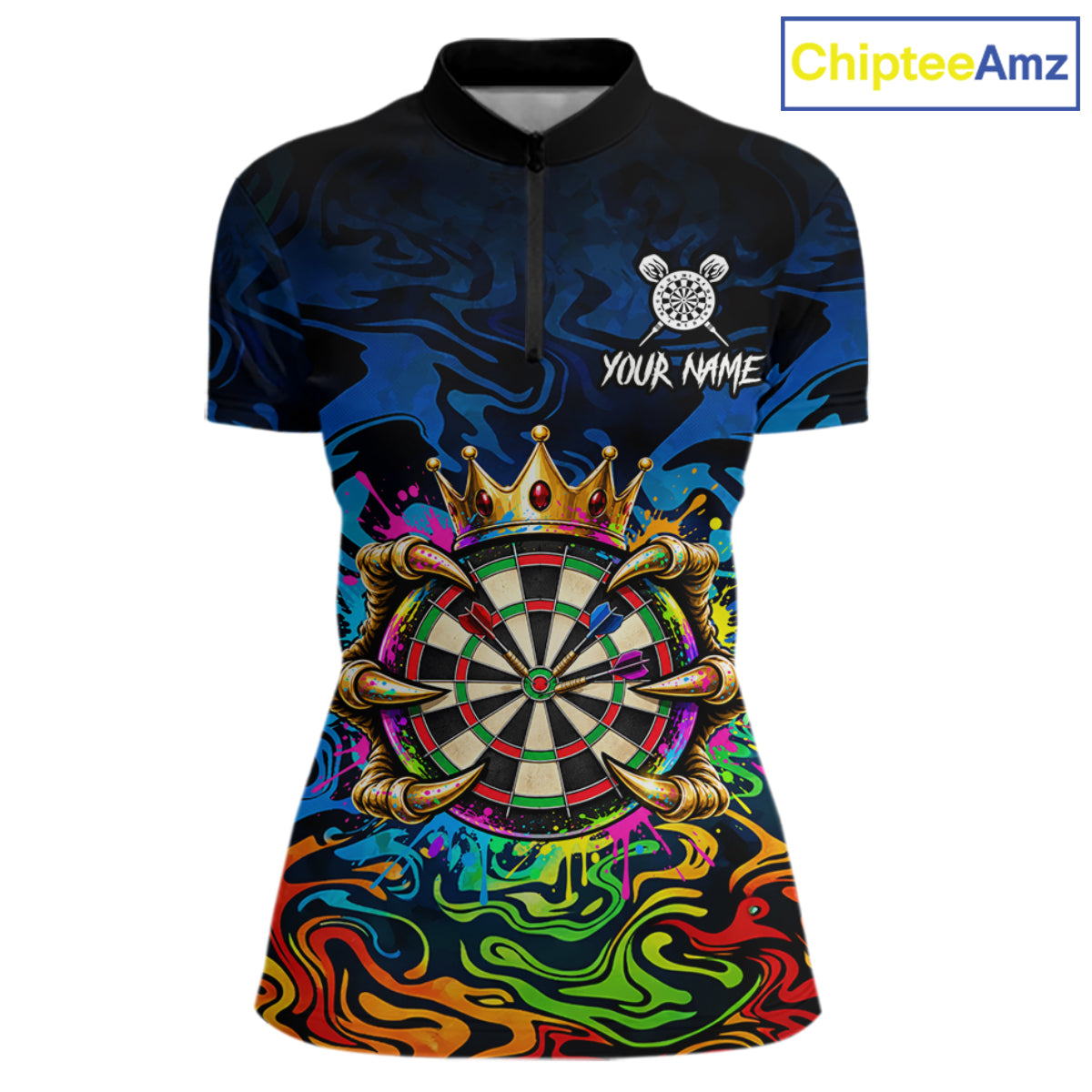Skeleton Crown Dartboard Darts Shirt For Women Custom Name Colorful Splatter Darts Team Jersey NYN4617
